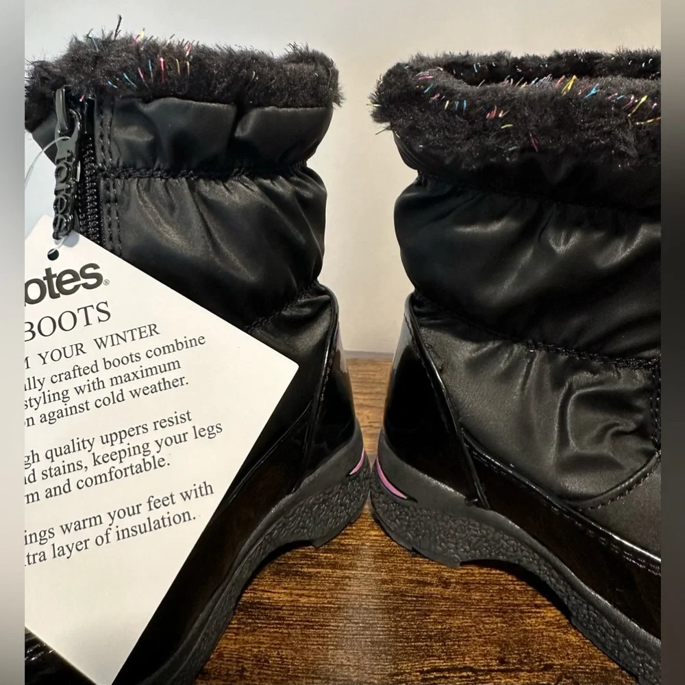 Totes Toddler Girls Allison Black/Multi Waterproof Winter Boots NWT Size…